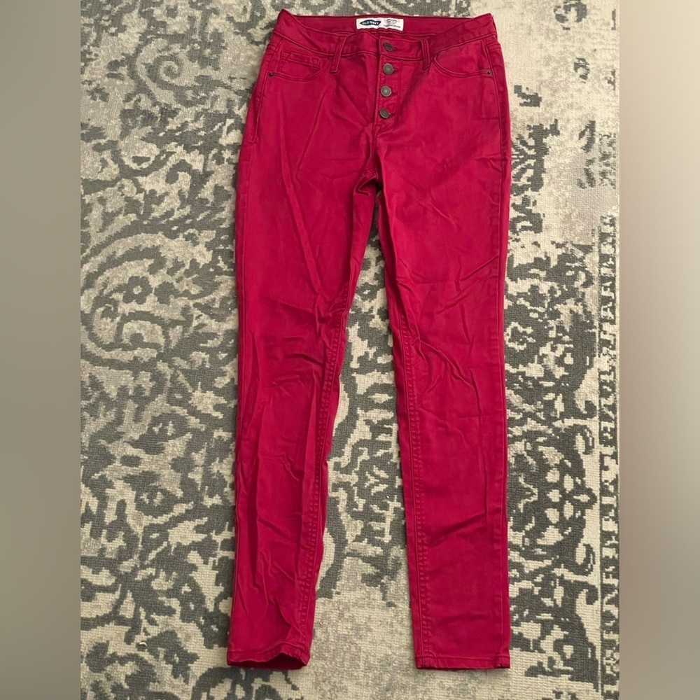 Old Navy Red High Rise Jeans Secret Slim Pockets Jeggings Rockstar Grunge Punk - Picture 4 of 6